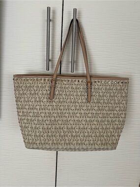Michael Kors Beige Studded Tote with Tan Straps